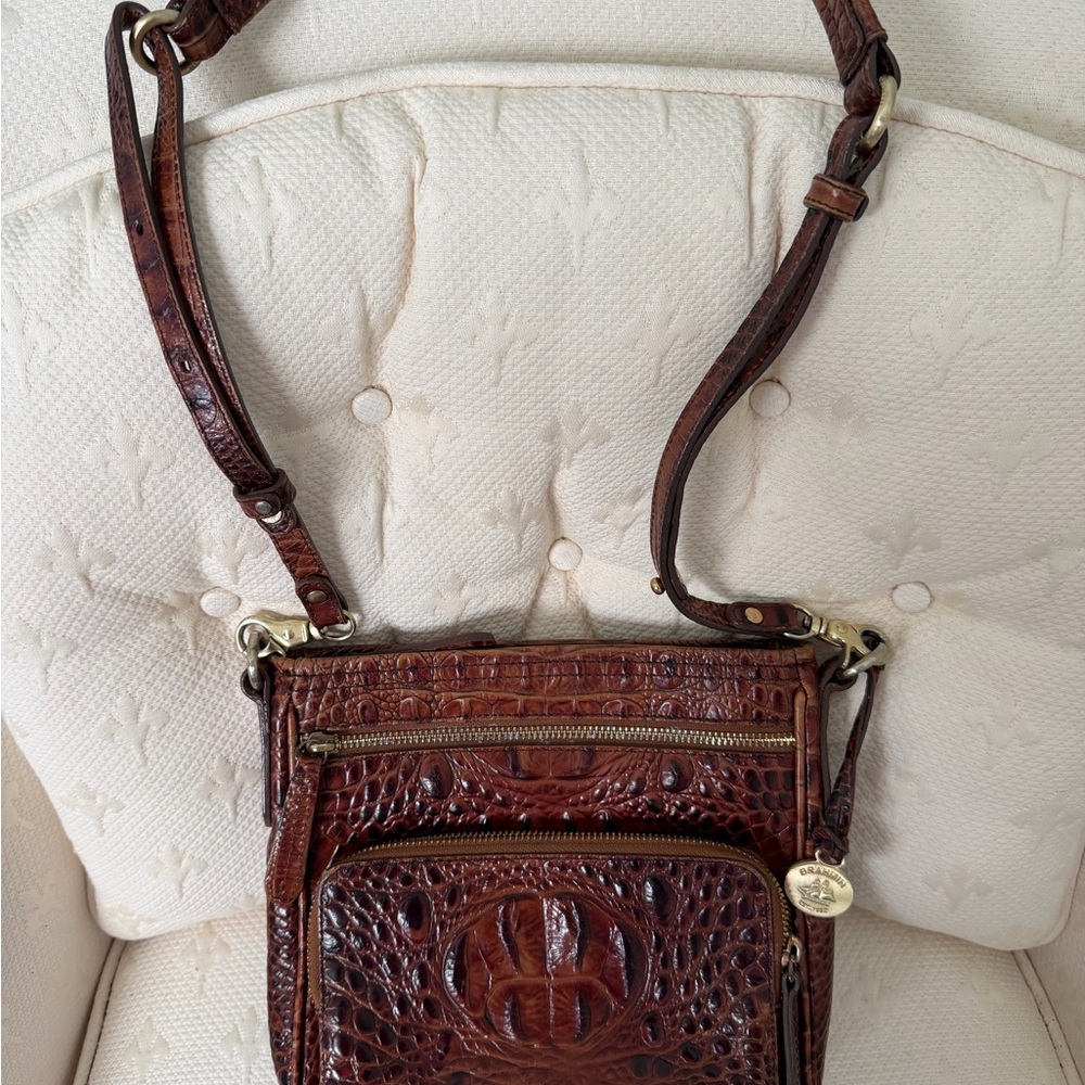 Brahmin Rich Brown Croc-Embossed Crossbody Bag